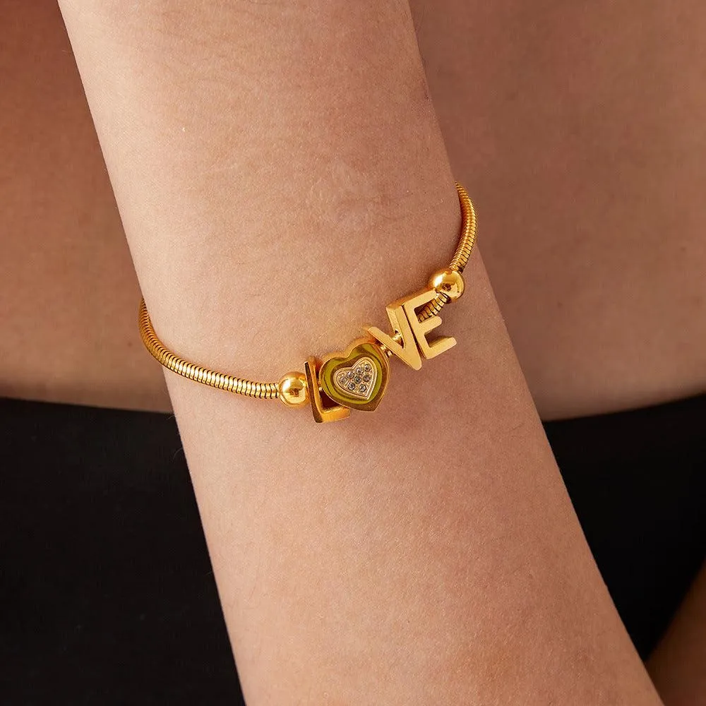 Love Bracelet 18K gold-plated Titanium Steel Rhinestone Letter