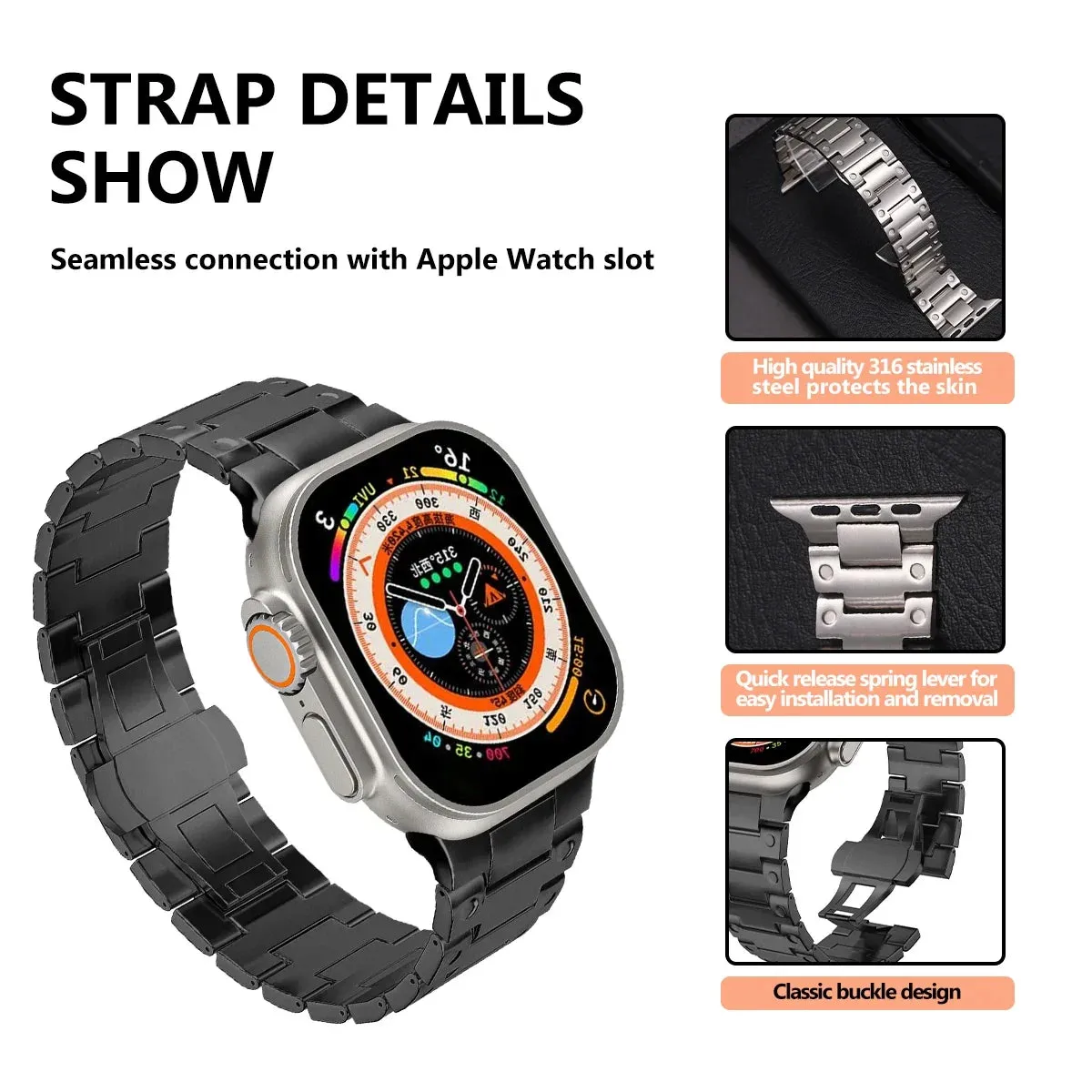 Luxury Titanium Strap for Apple Watch ultra 2 49mm Series 9 8 7 45mm 41mm Band For iWatch 6 5 4 se 3 44mm 42mm 38 40mm Bracelet