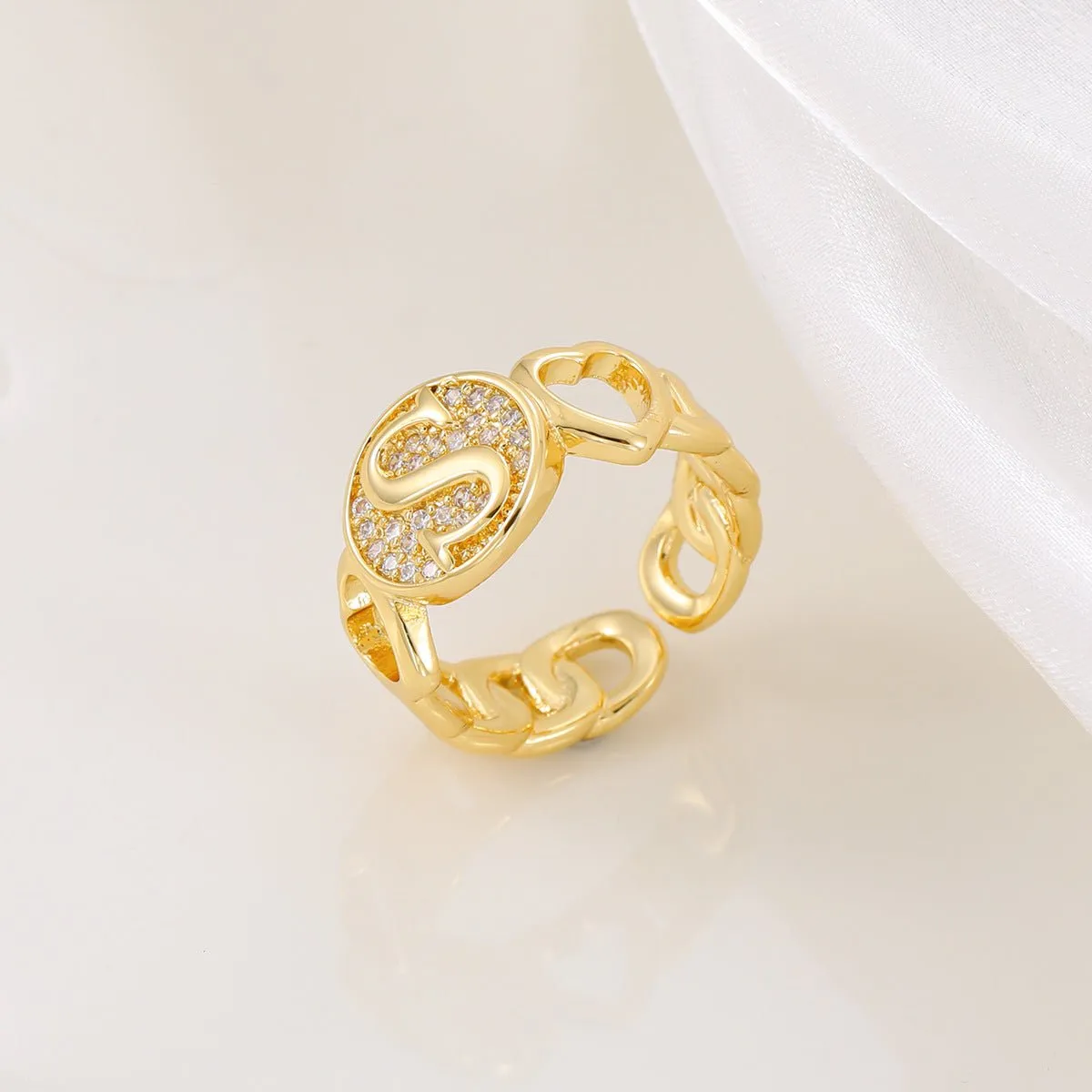 MAC186 Copper Set With Zircon 18K Real Gold Love Glossy Letter Ring