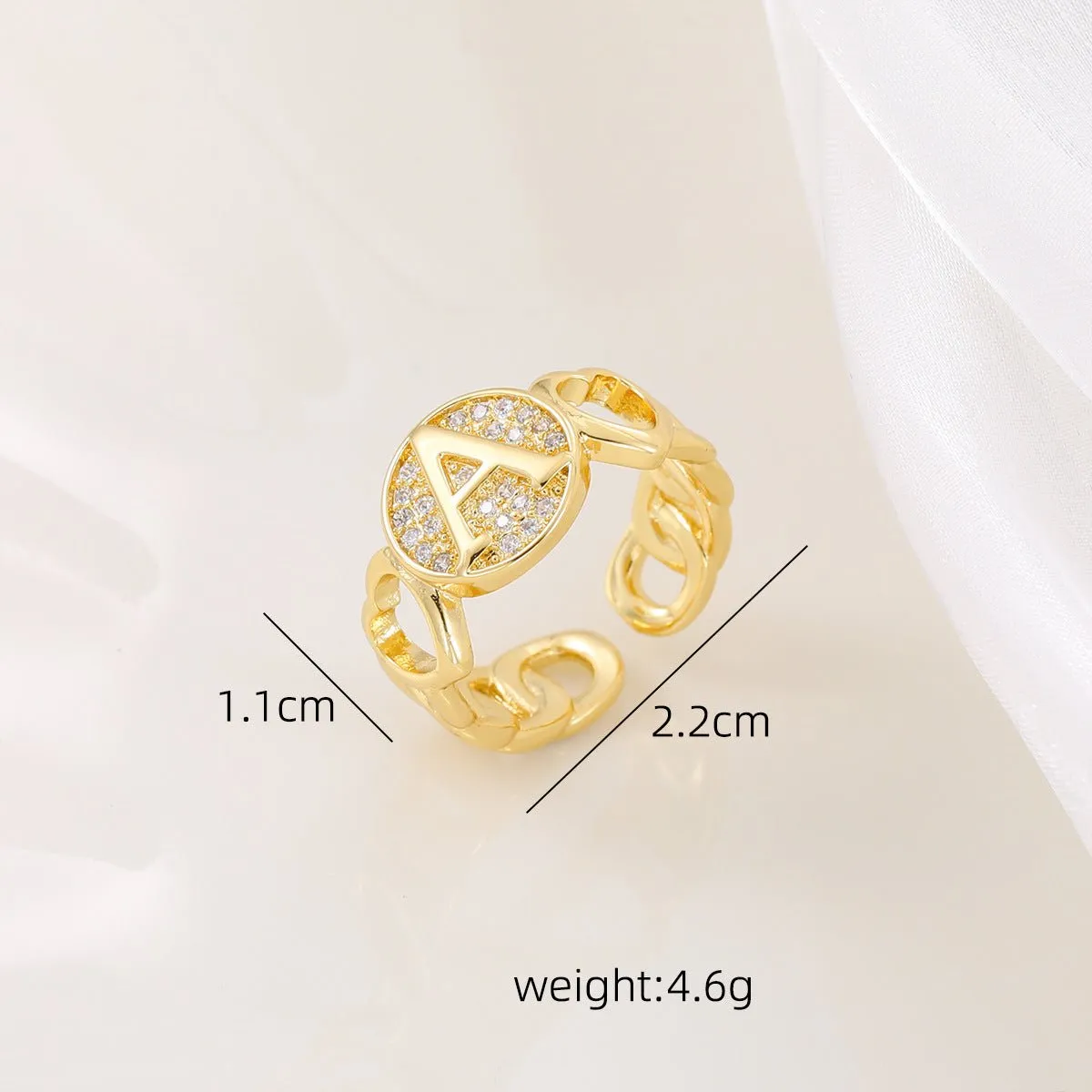MAC186 Copper Set With Zircon 18K Real Gold Love Glossy Letter Ring