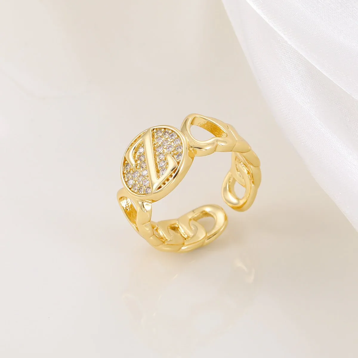 MAC186 Copper Set With Zircon 18K Real Gold Love Glossy Letter Ring