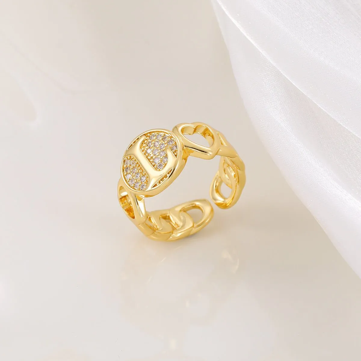 MAC186 Copper Set With Zircon 18K Real Gold Love Glossy Letter Ring