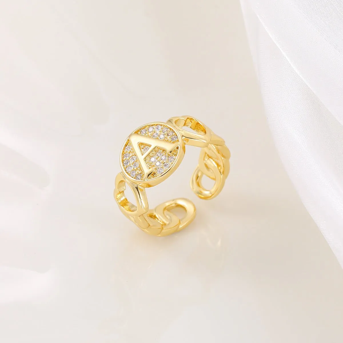 MAC186 Copper Set With Zircon 18K Real Gold Love Glossy Letter Ring