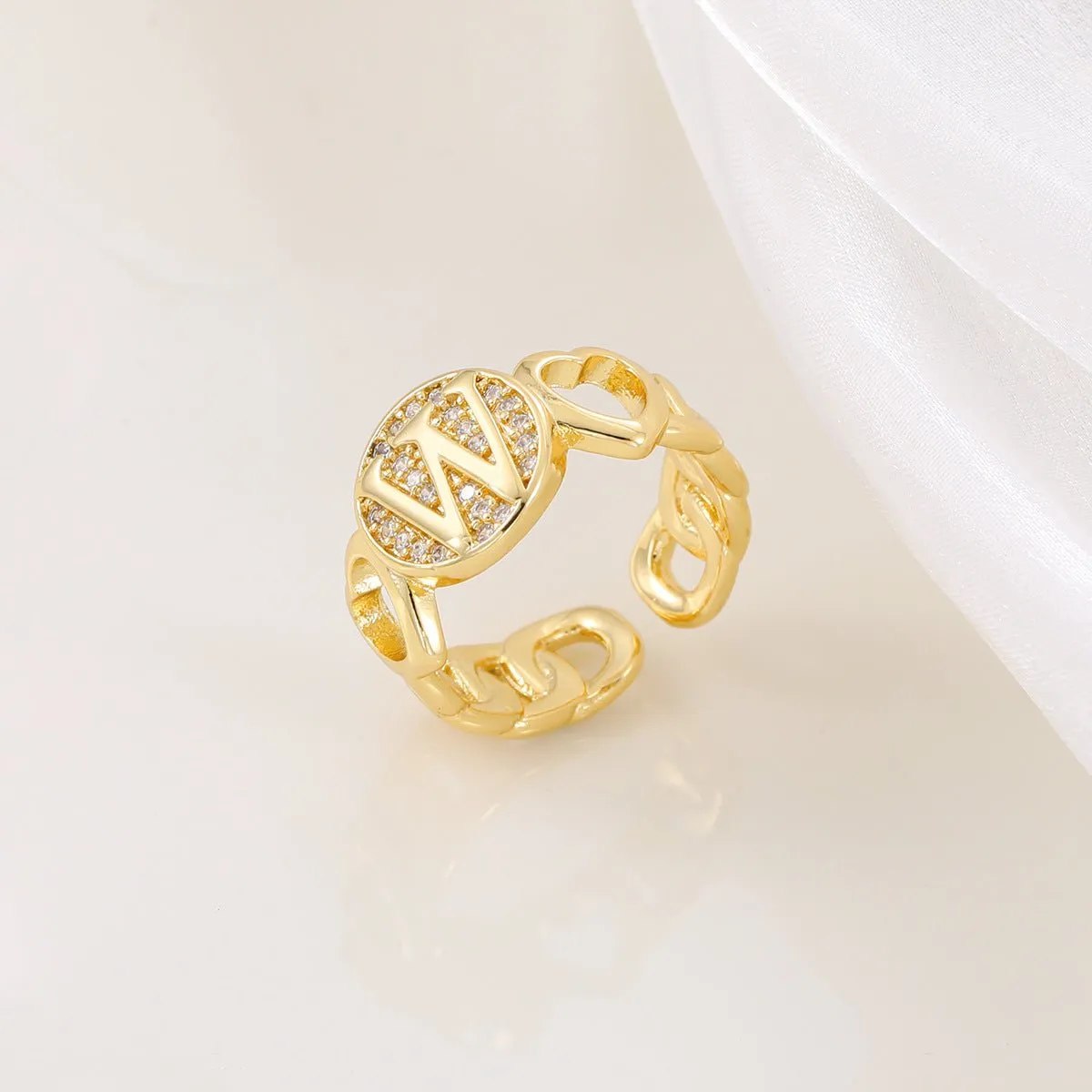 MAC186 Copper Set With Zircon 18K Real Gold Love Glossy Letter Ring