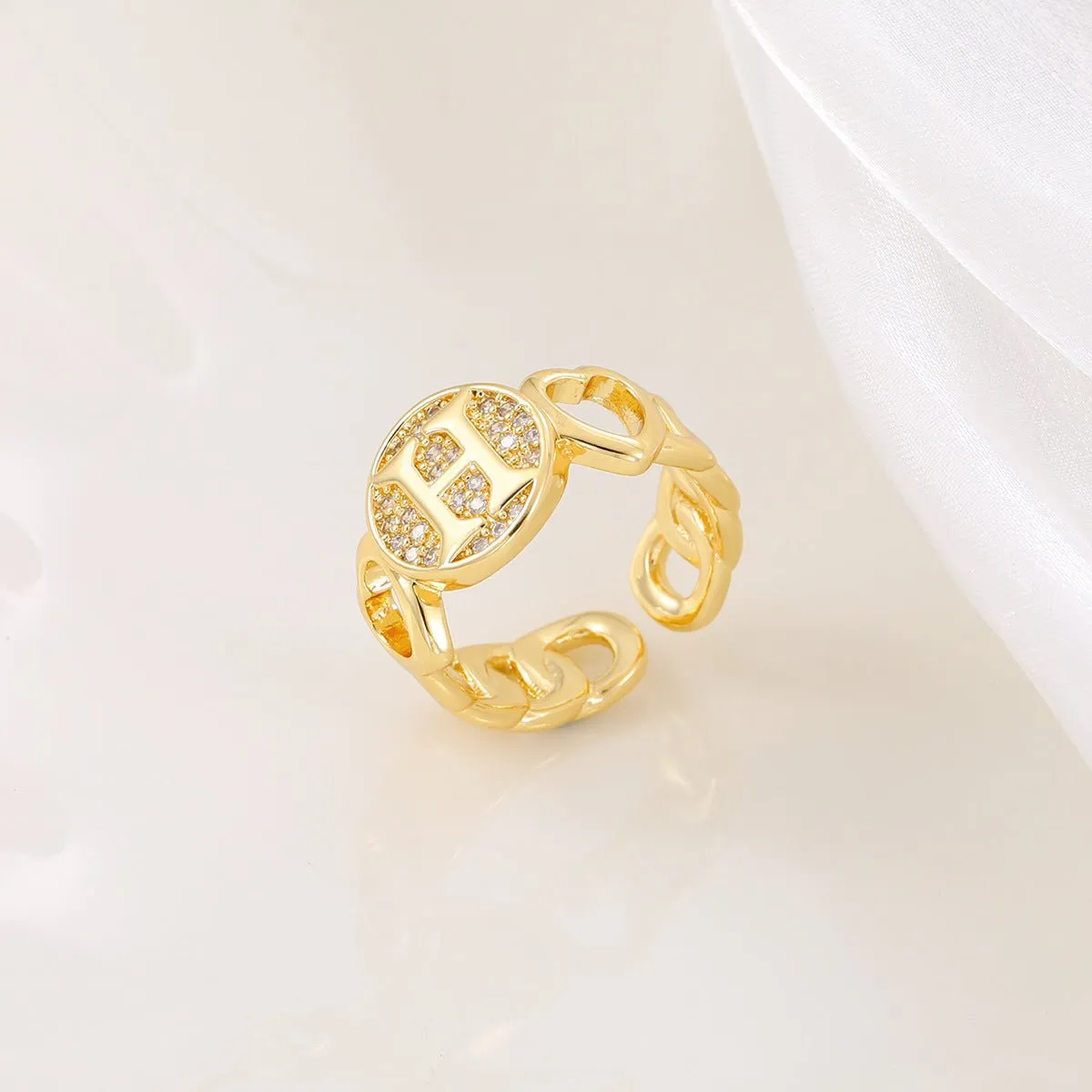 MAC186 Copper Set With Zircon 18K Real Gold Love Glossy Letter Ring