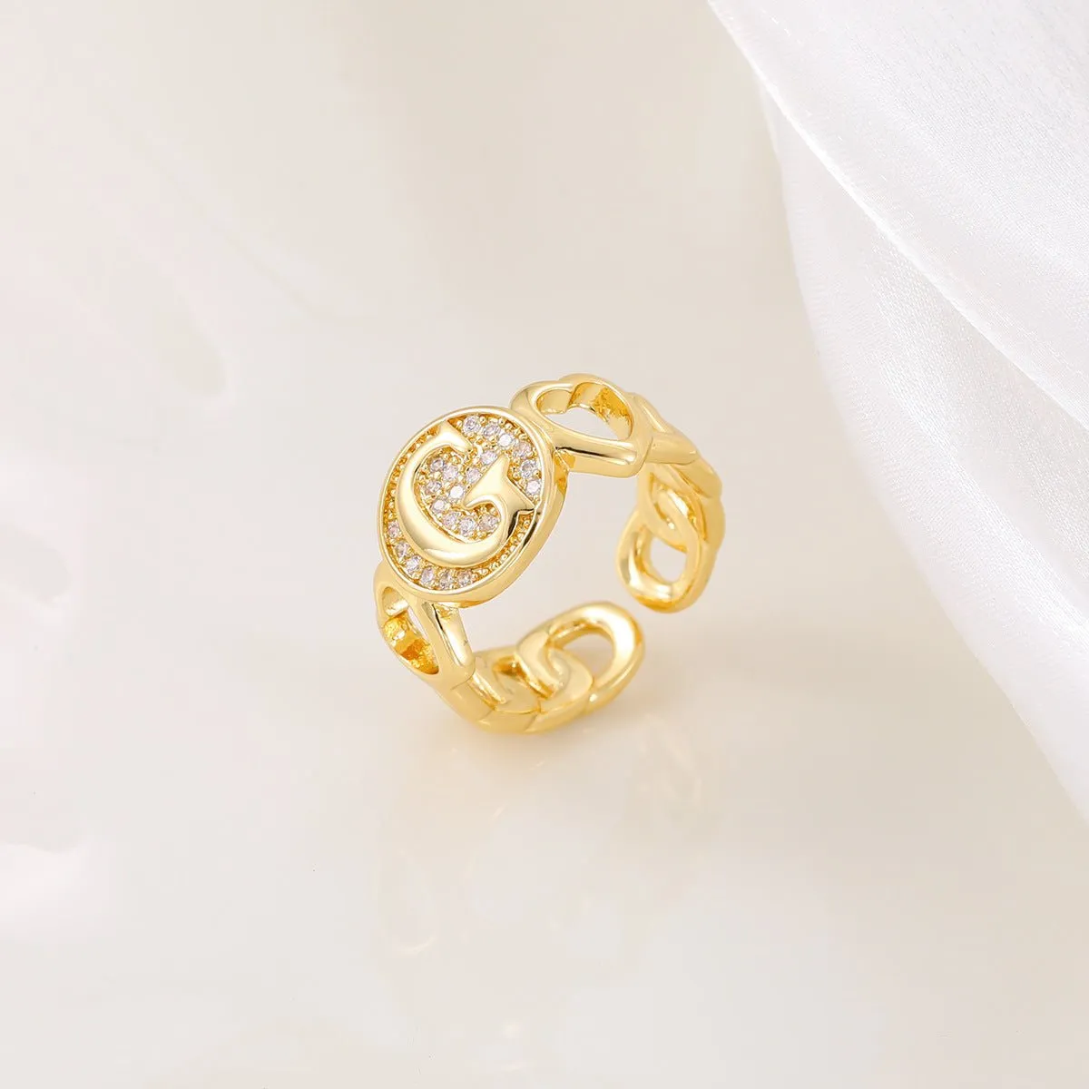 MAC186 Copper Set With Zircon 18K Real Gold Love Glossy Letter Ring