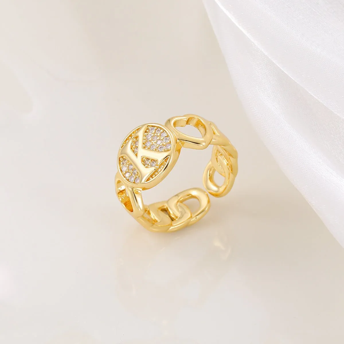 MAC186 Copper Set With Zircon 18K Real Gold Love Glossy Letter Ring