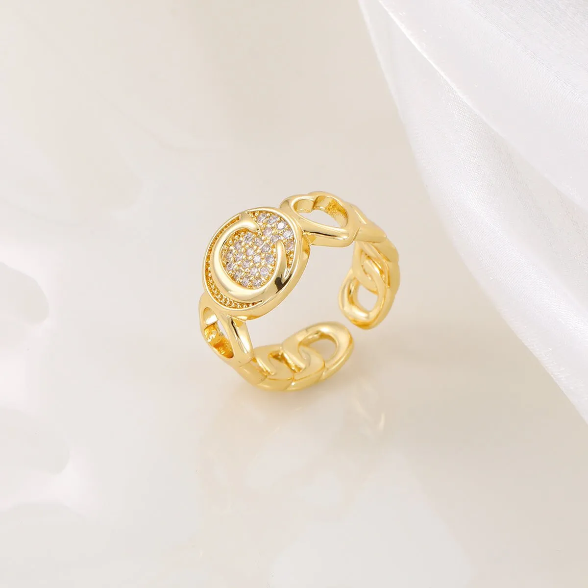 MAC186 Copper Set With Zircon 18K Real Gold Love Glossy Letter Ring