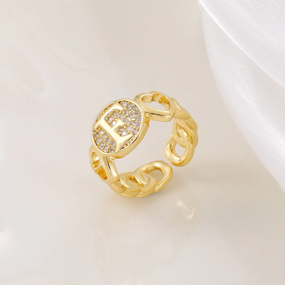 MAC186 Copper Set With Zircon 18K Real Gold Love Glossy Letter Ring