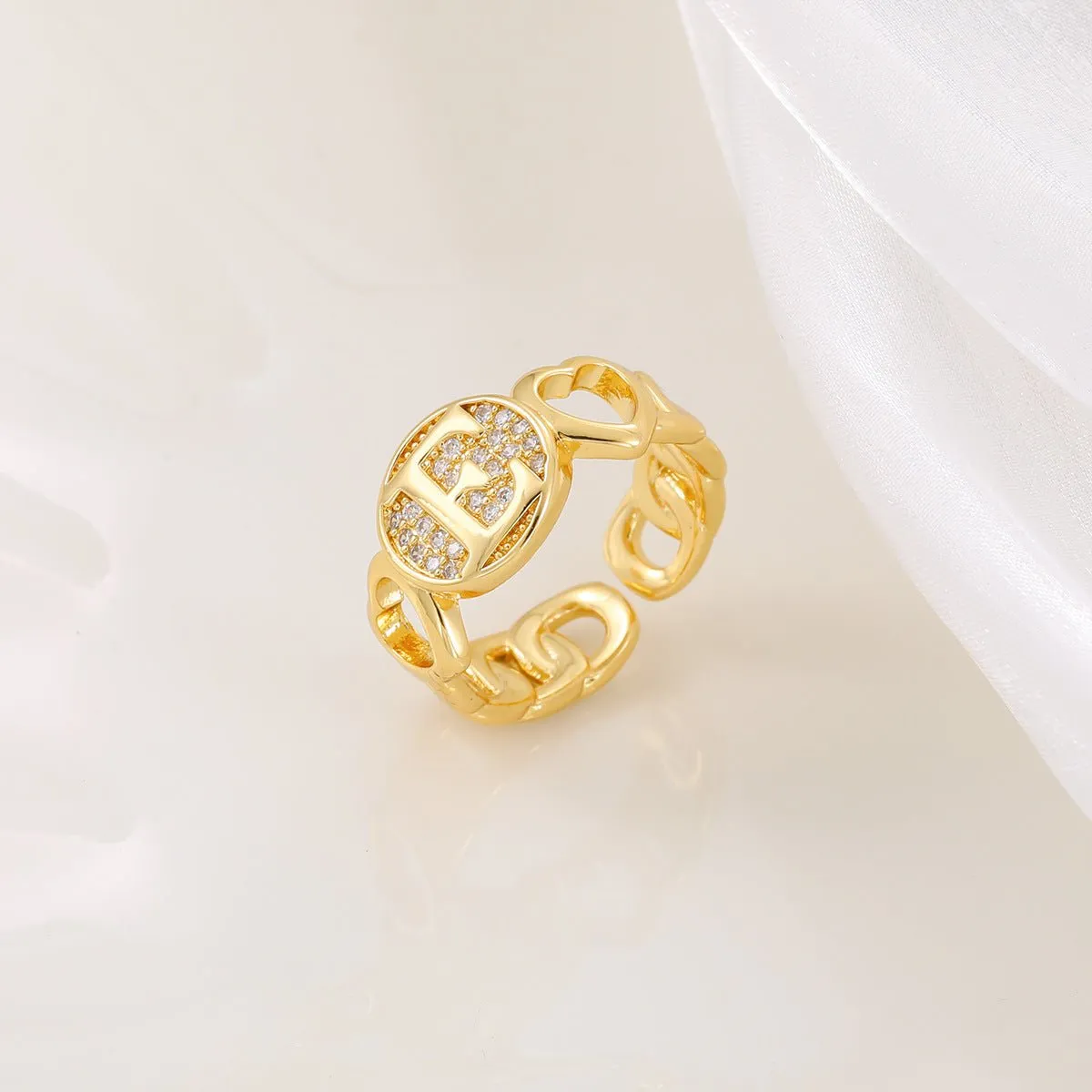 MAC186 Copper Set With Zircon 18K Real Gold Love Glossy Letter Ring