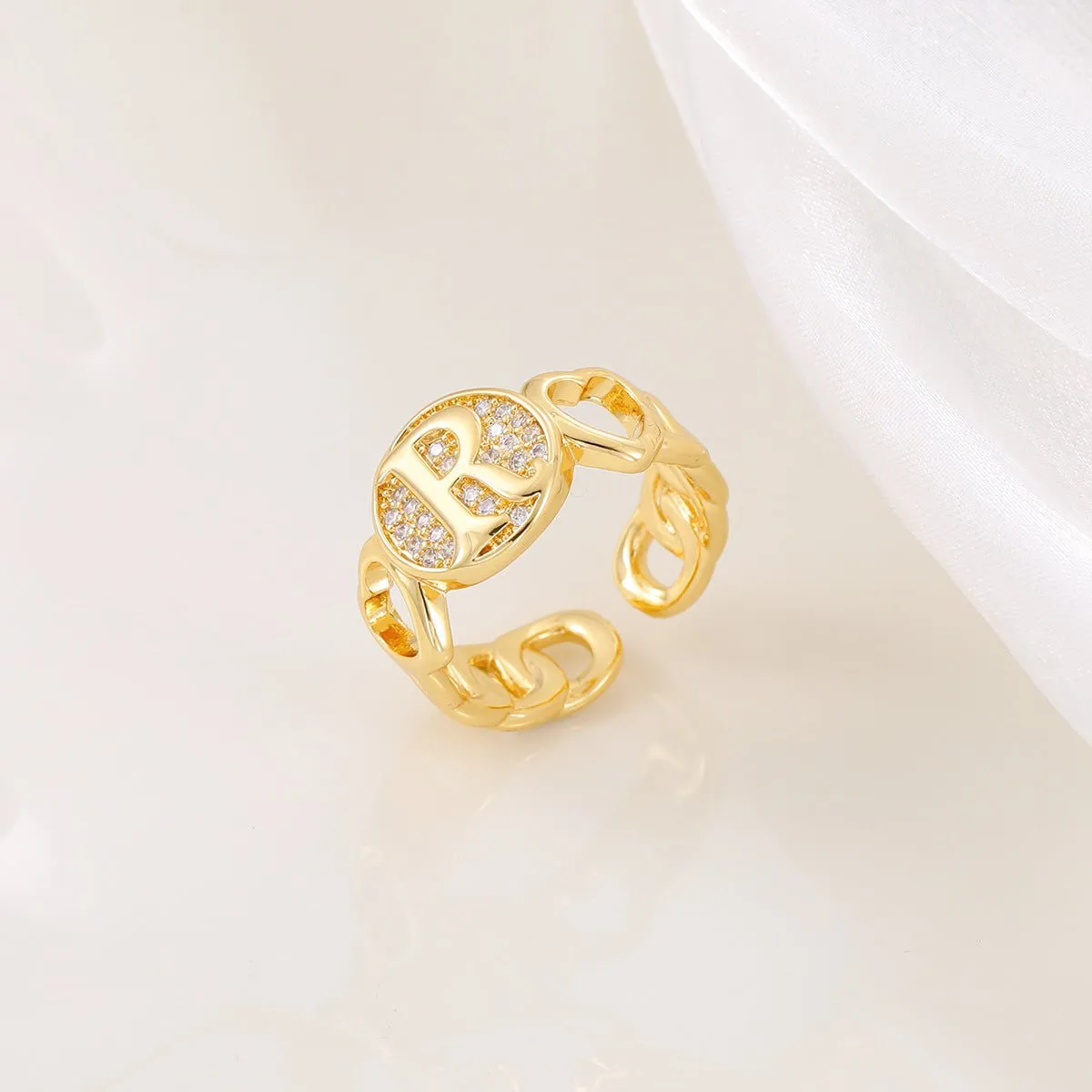 MAC186 Copper Set With Zircon 18K Real Gold Love Glossy Letter Ring