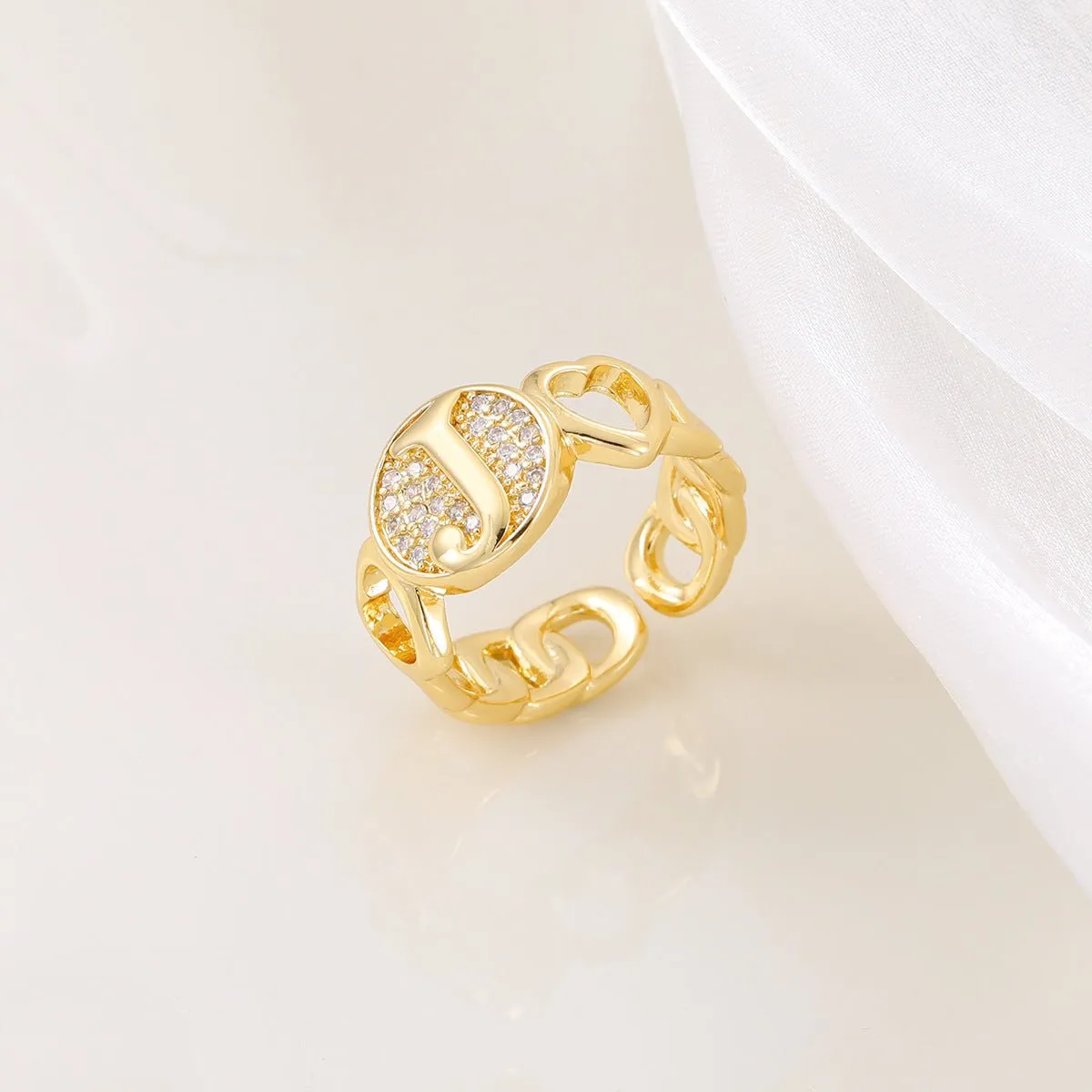 MAC186 Copper Set With Zircon 18K Real Gold Love Glossy Letter Ring