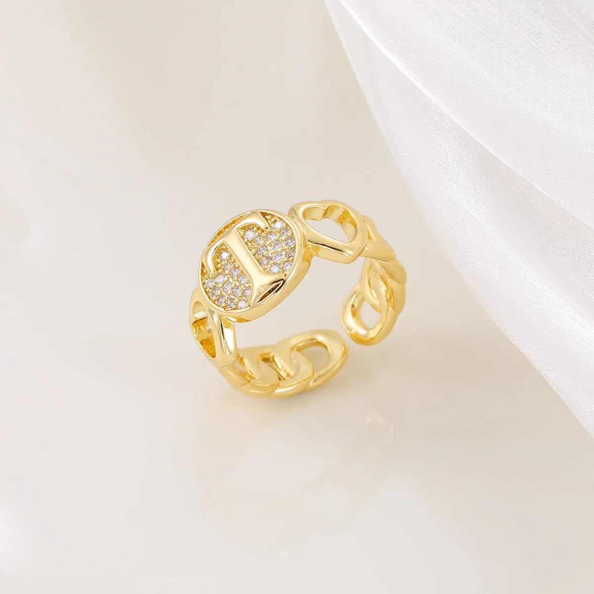 MAC186 Copper Set With Zircon 18K Real Gold Love Glossy Letter Ring
