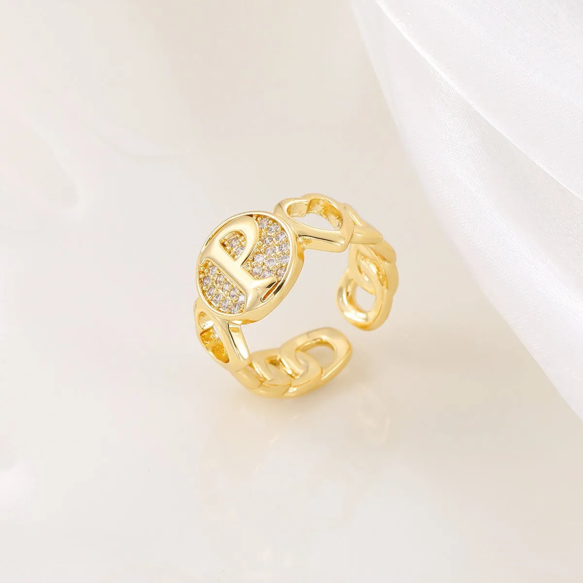 MAC186 Copper Set With Zircon 18K Real Gold Love Glossy Letter Ring