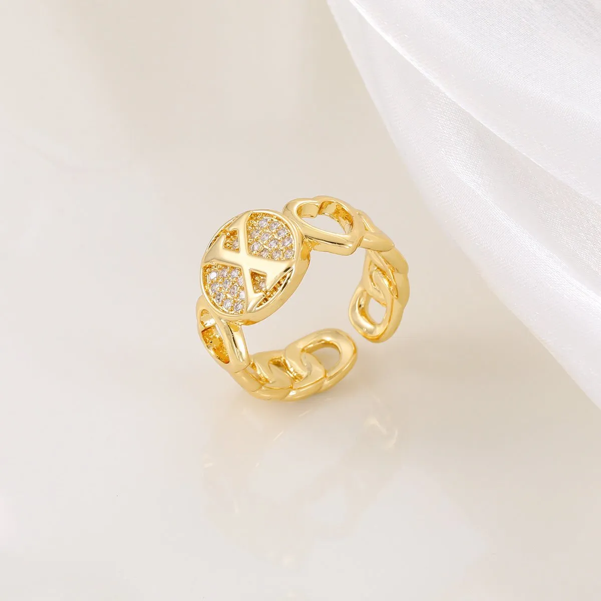 MAC186 Copper Set With Zircon 18K Real Gold Love Glossy Letter Ring