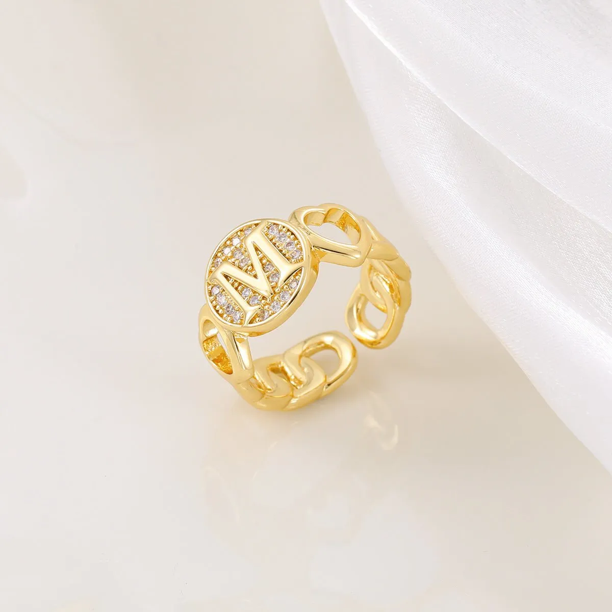 MAC186 Copper Set With Zircon 18K Real Gold Love Glossy Letter Ring