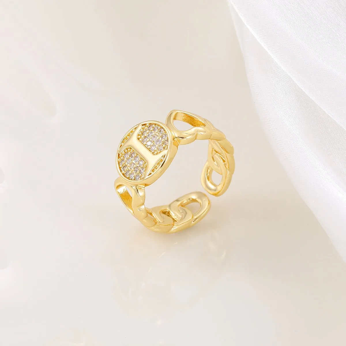 MAC186 Copper Set With Zircon 18K Real Gold Love Glossy Letter Ring