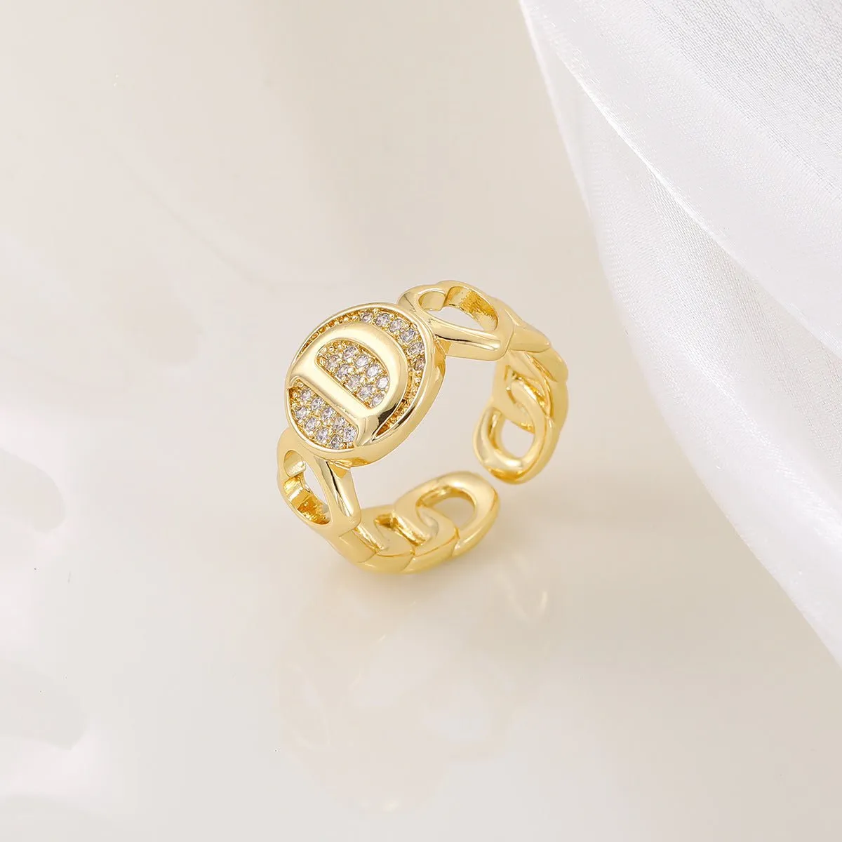 MAC186 Copper Set With Zircon 18K Real Gold Love Glossy Letter Ring