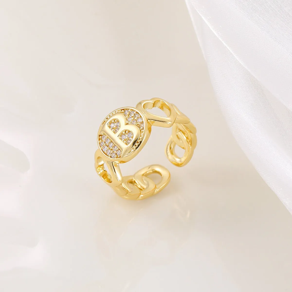 MAC186 Copper Set With Zircon 18K Real Gold Love Glossy Letter Ring