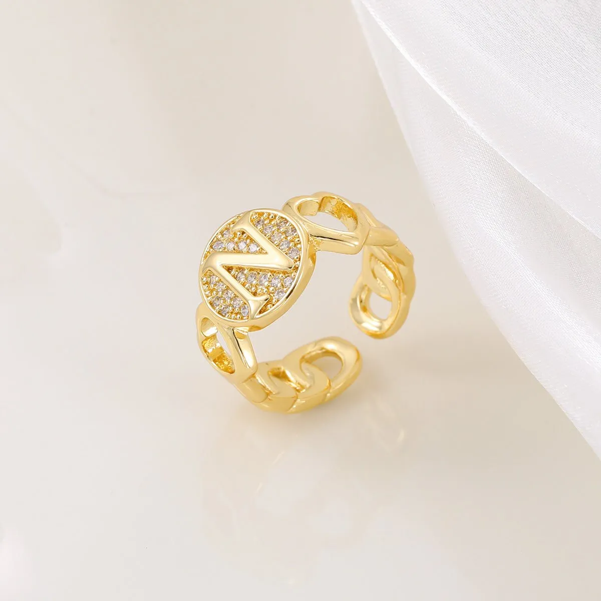 MAC186 Copper Set With Zircon 18K Real Gold Love Glossy Letter Ring