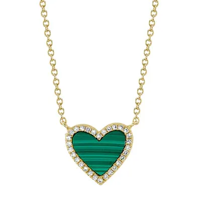 Malachite & Diamond Heart Necklace