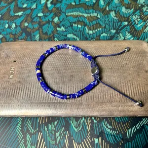 'Martin' handmade men's sapphire gemstone beaded slider bracelet