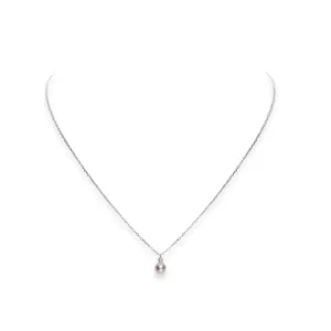 Mikimoto 18K White Gold Akoya Pearl & Diamond Pendant Necklace