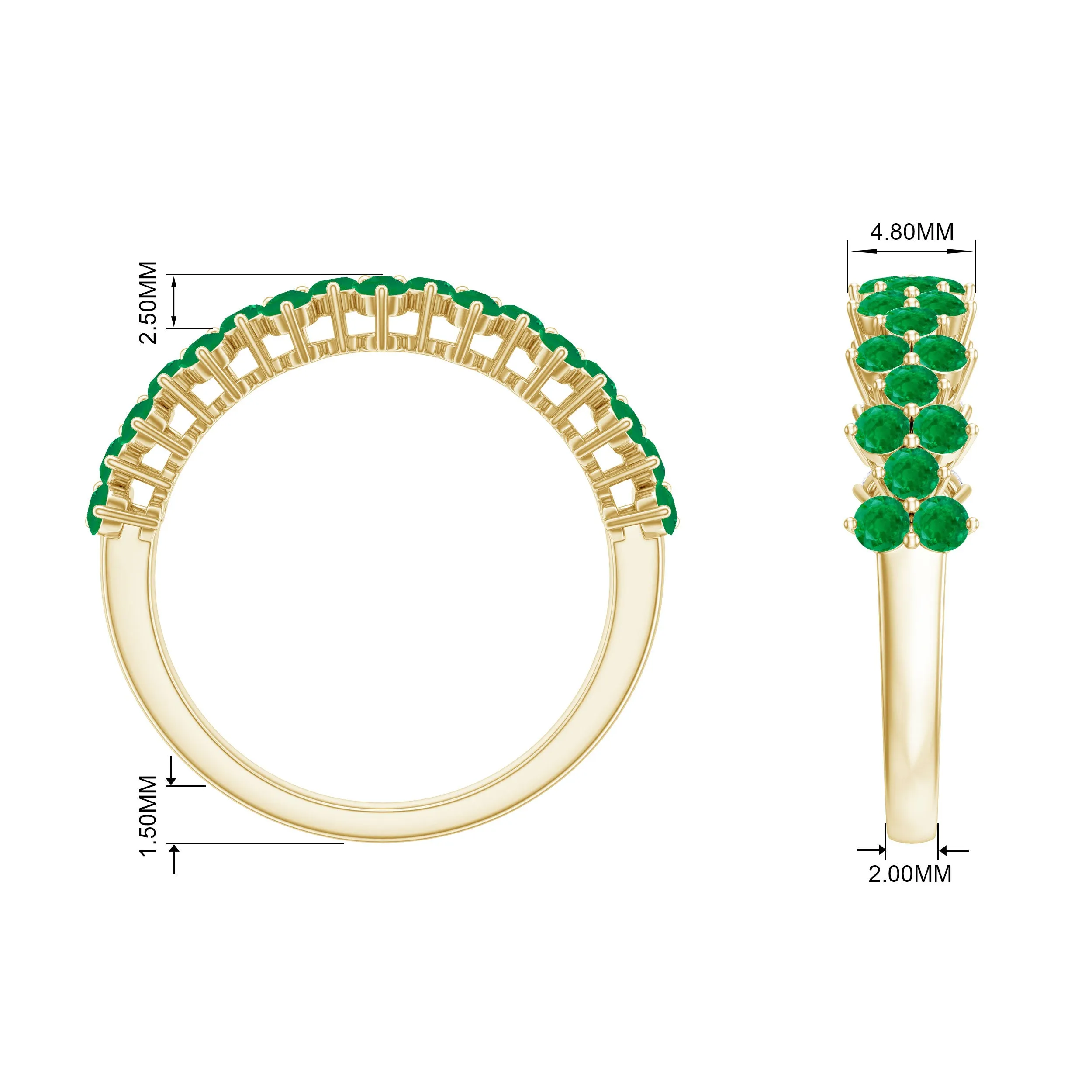 Minimal Emerald Cluster Half Eternity Ring in Prong Setting
