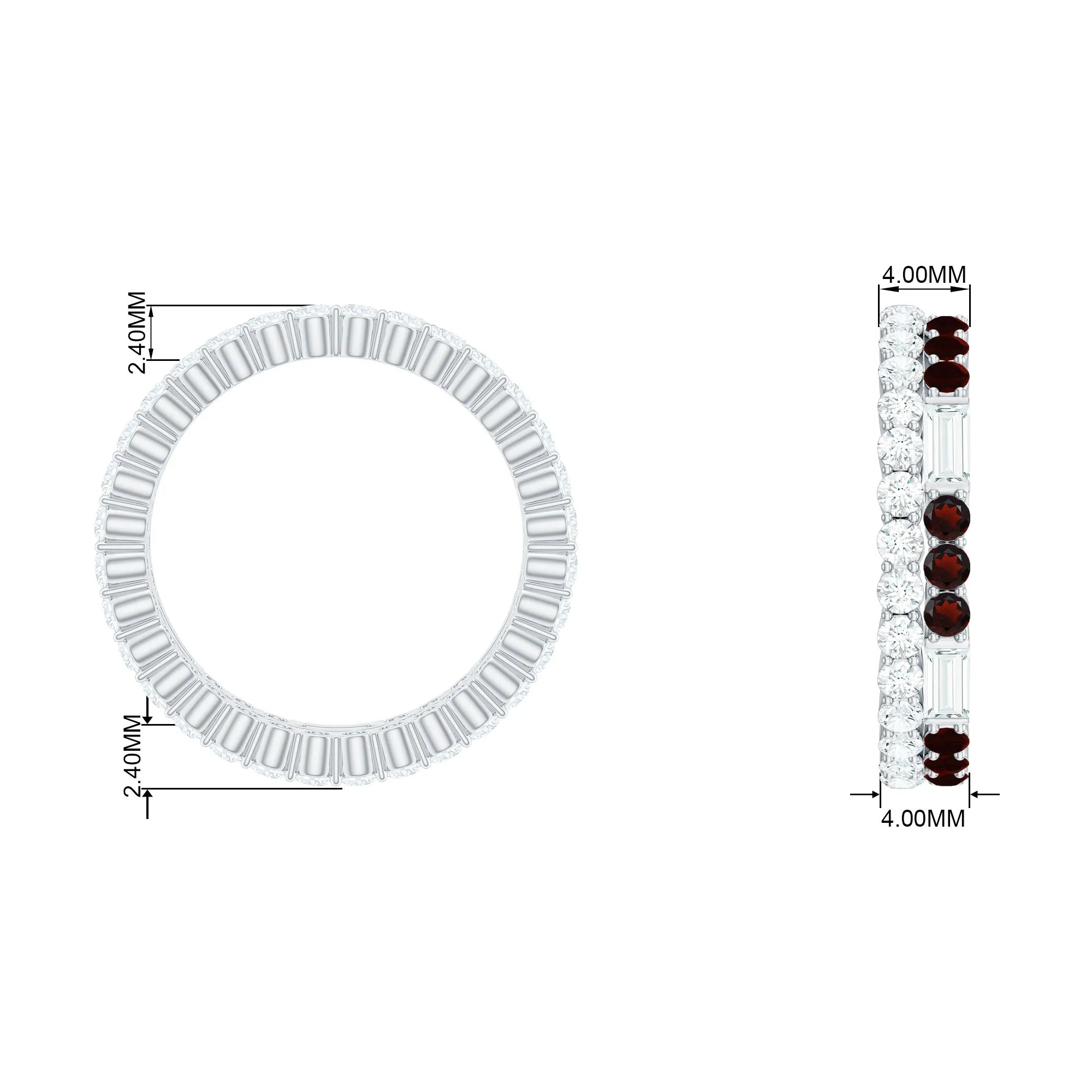 Natural Garnet and Moissanite Two Row Eternity Ring