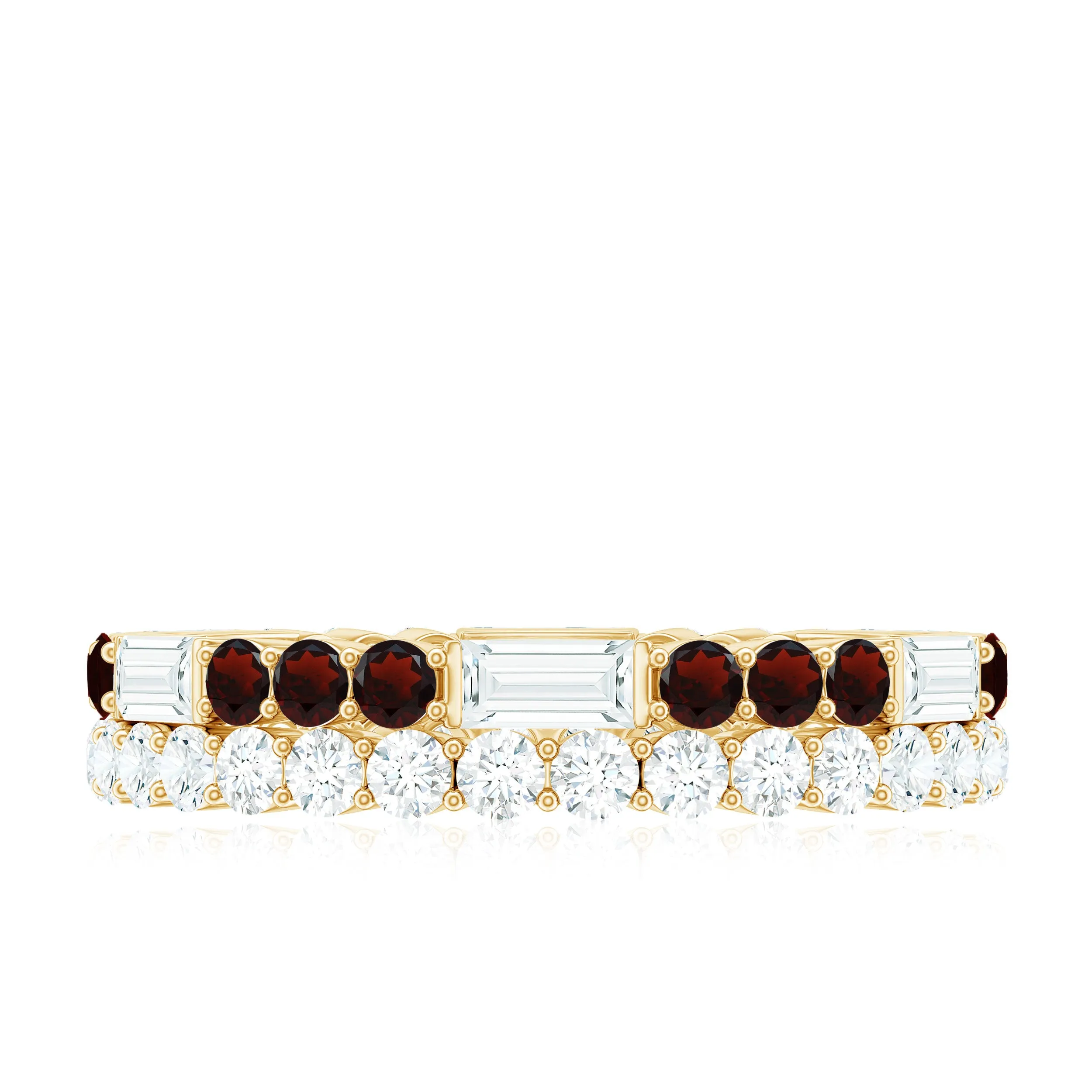 Natural Garnet and Moissanite Two Row Eternity Ring