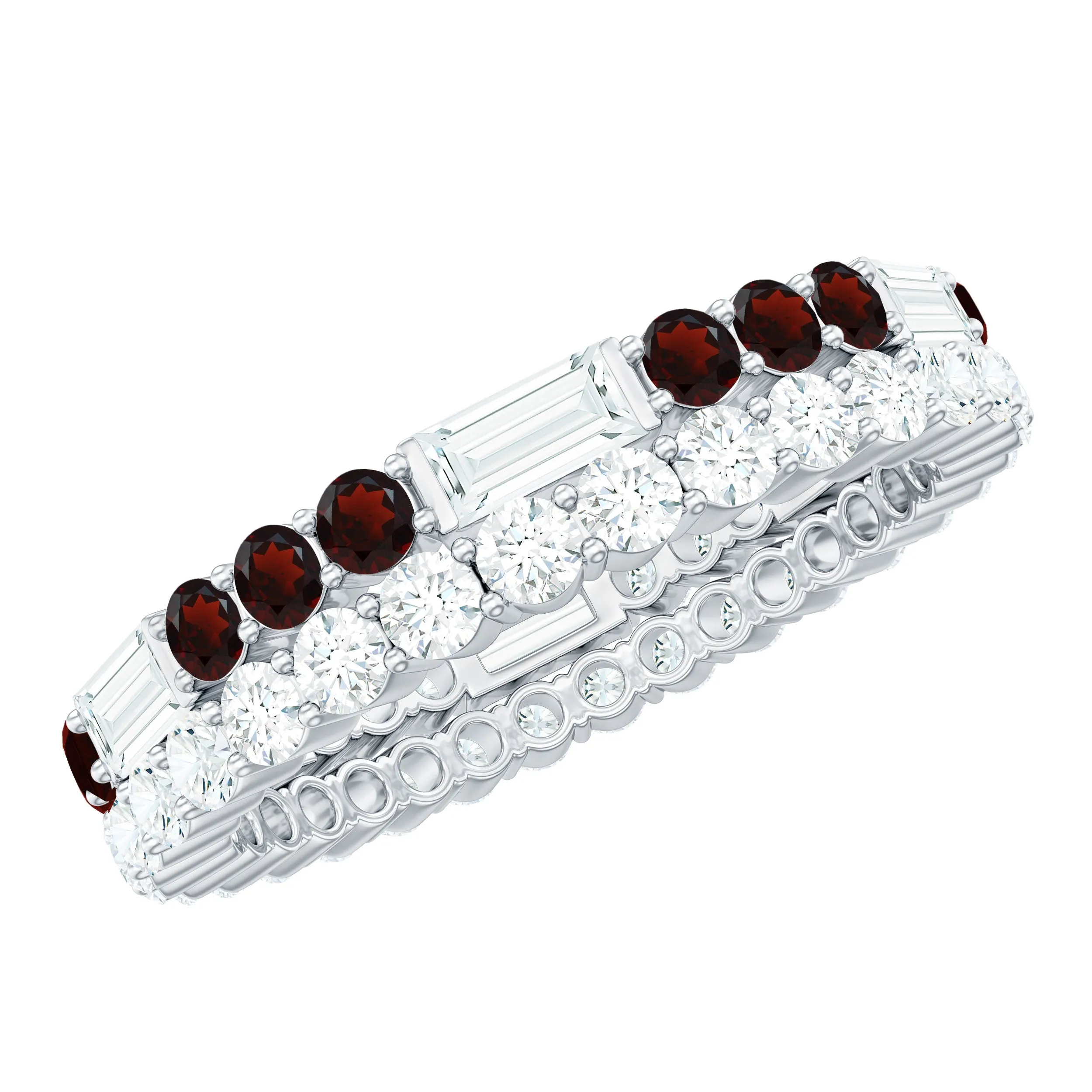 Natural Garnet and Moissanite Two Row Eternity Ring
