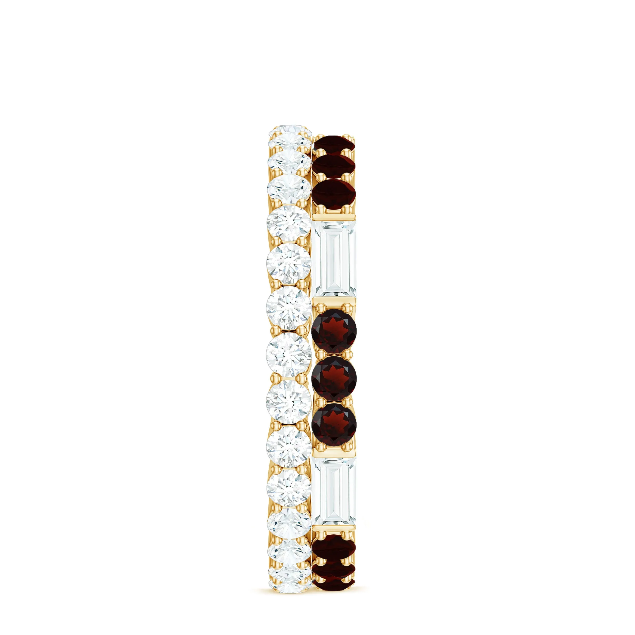 Natural Garnet and Moissanite Two Row Eternity Ring