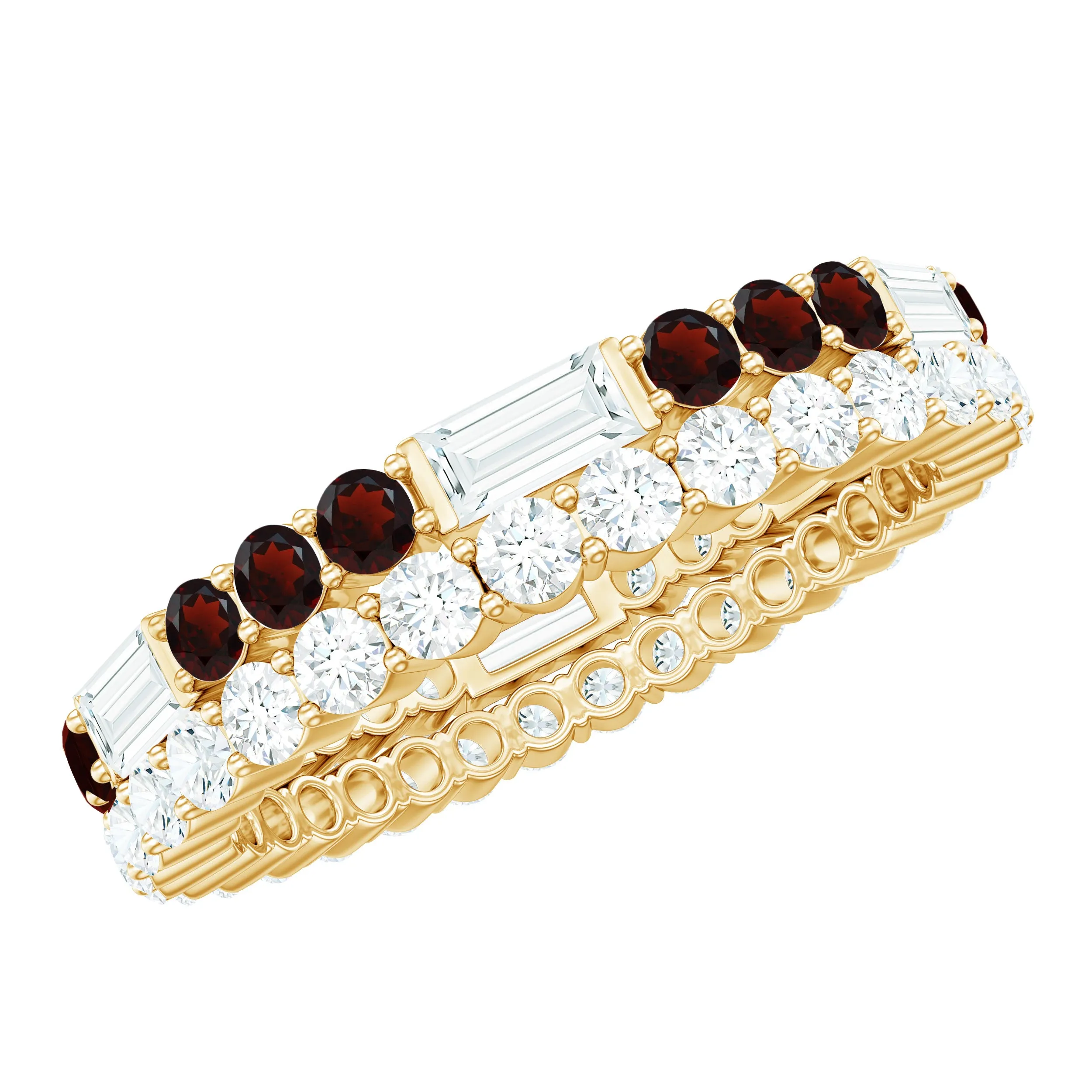 Natural Garnet and Moissanite Two Row Eternity Ring