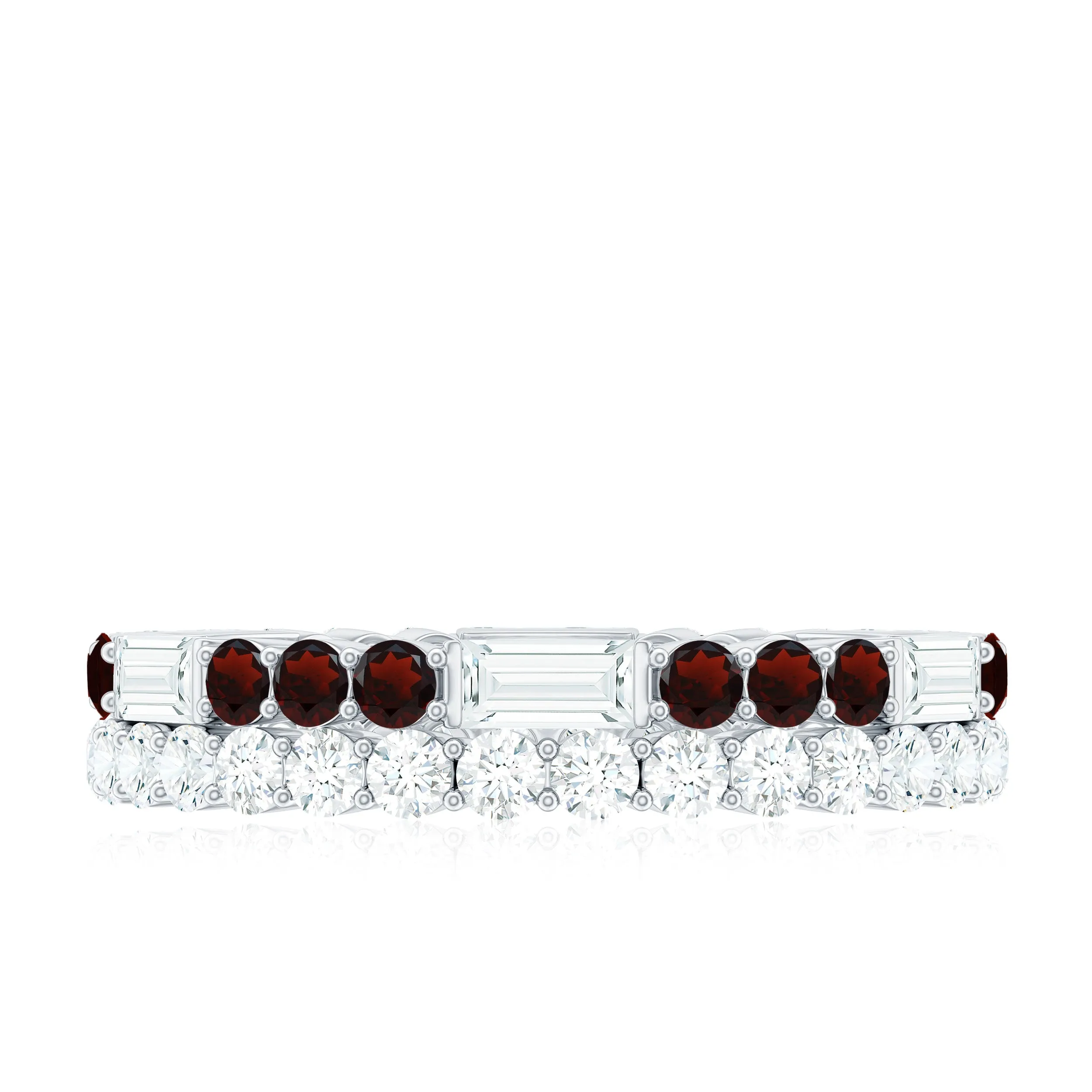 Natural Garnet and Moissanite Two Row Eternity Ring