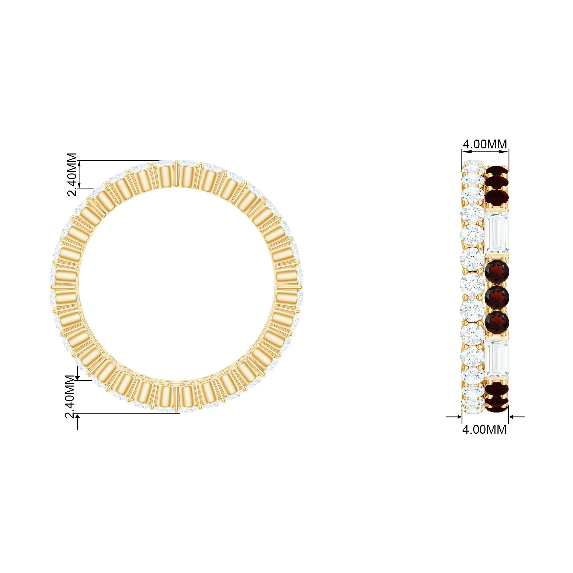 Natural Garnet and Moissanite Two Row Eternity Ring