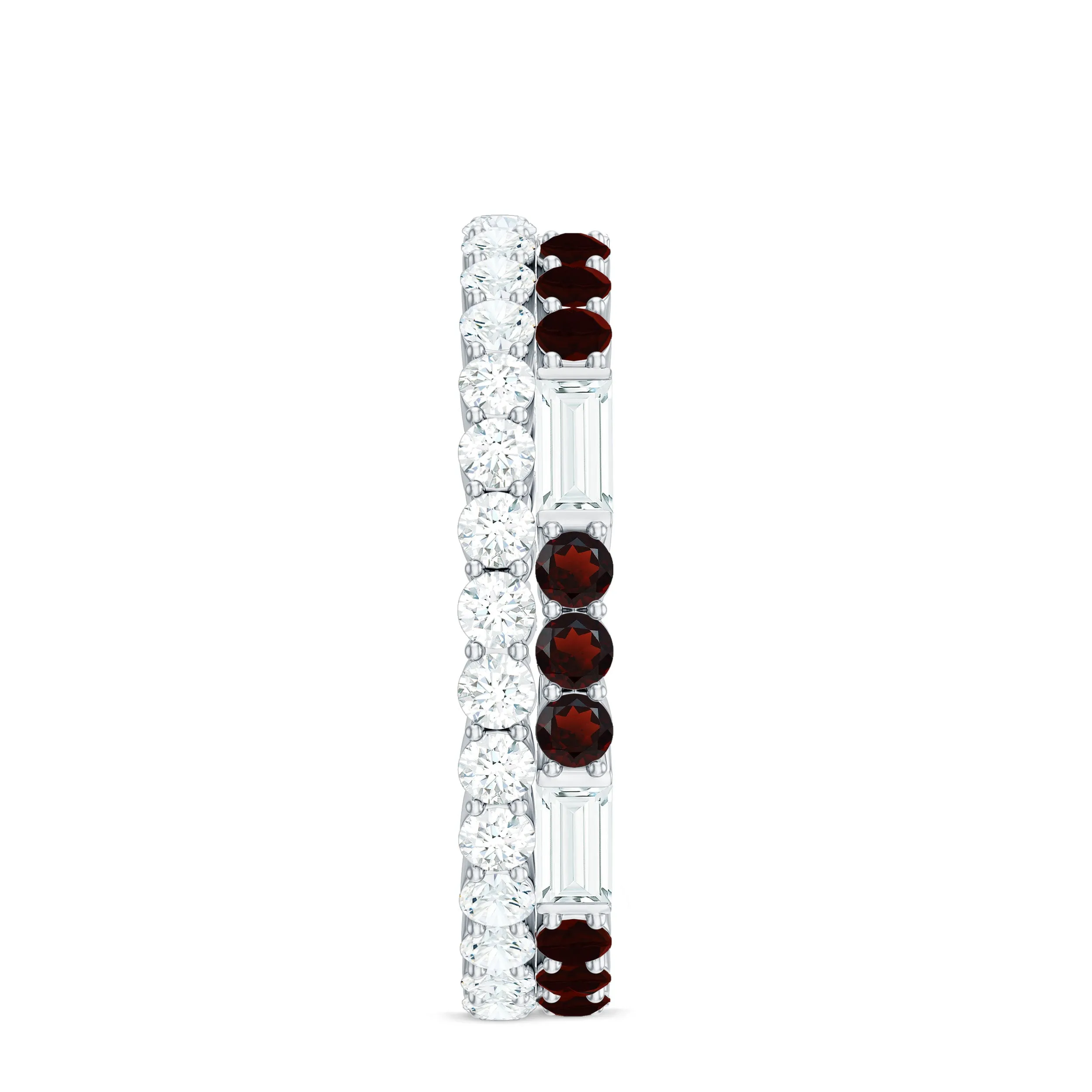 Natural Garnet and Moissanite Two Row Eternity Ring