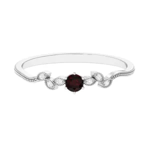 Natural Garnet Solitaire Leaf Inspired Promise Ring with Beaded Details
