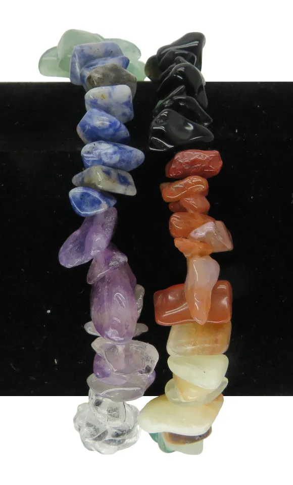 Natural Gemstone Multicolor Chakra Bracelet, Set of 2