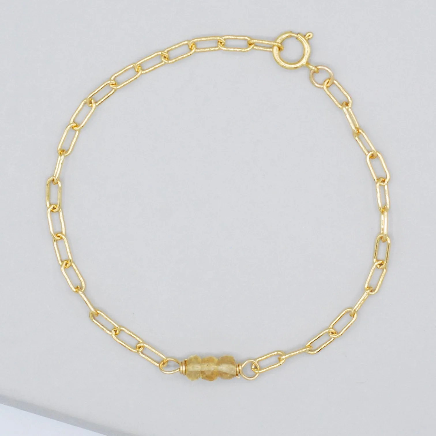 November Citrine Paper Clip Chain Bracelet