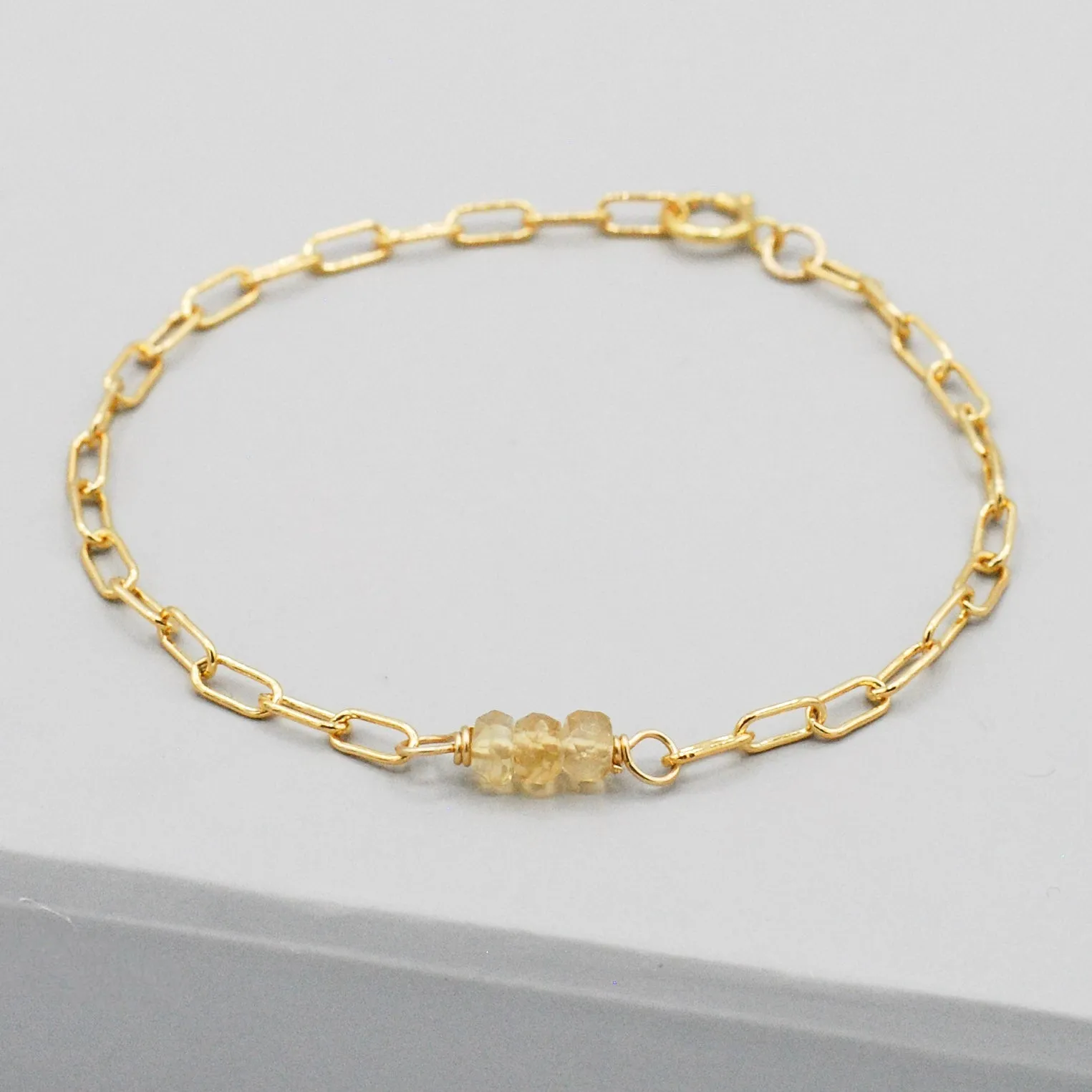 November Citrine Paper Clip Chain Bracelet