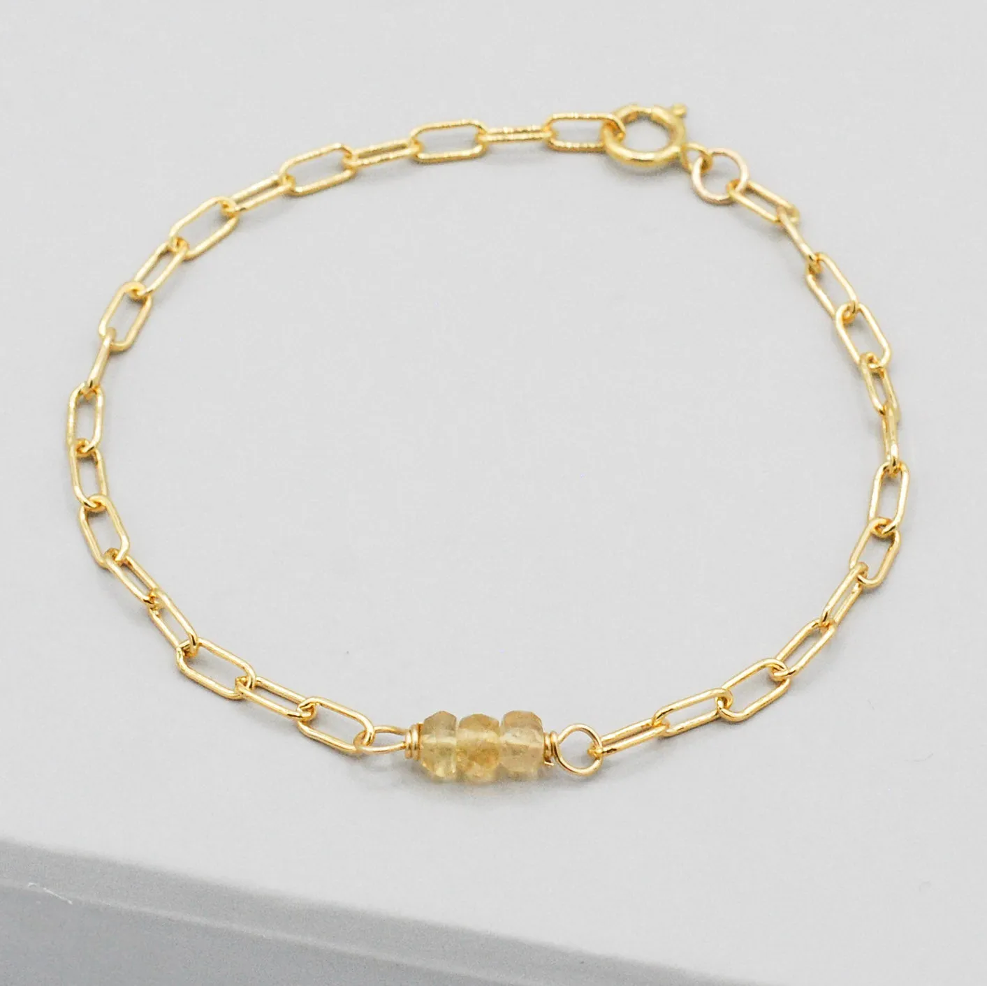 November Citrine Paper Clip Chain Bracelet