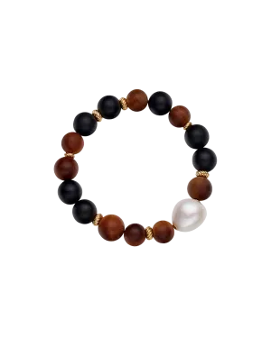 Onyx Kimberley Golden Dusk Single Pearl Bracelet | 14mm Baroque Pearl, Sandalwood, and Yellow Gold