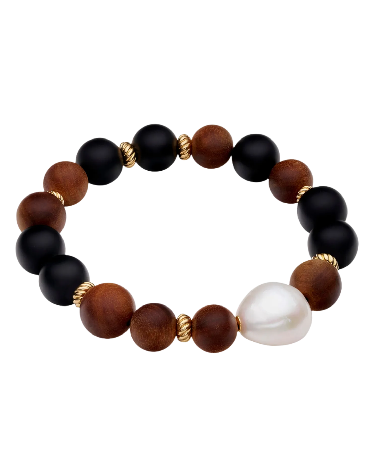 Onyx Kimberley Golden Dusk Single Pearl Bracelet | 14mm Baroque Pearl, Sandalwood, and Yellow Gold
