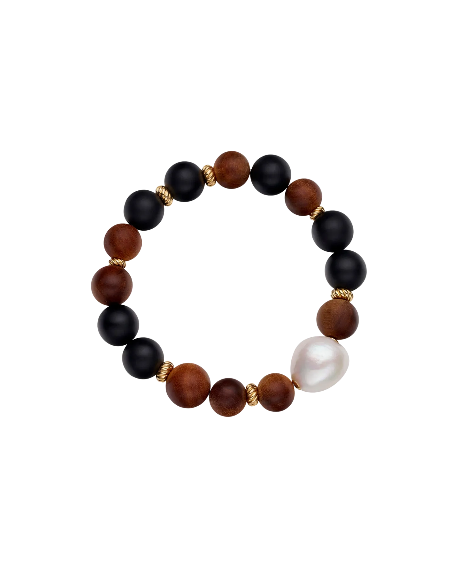 Onyx Kimberley Golden Dusk Single Pearl Bracelet | 14mm Baroque Pearl, Sandalwood, and Yellow Gold