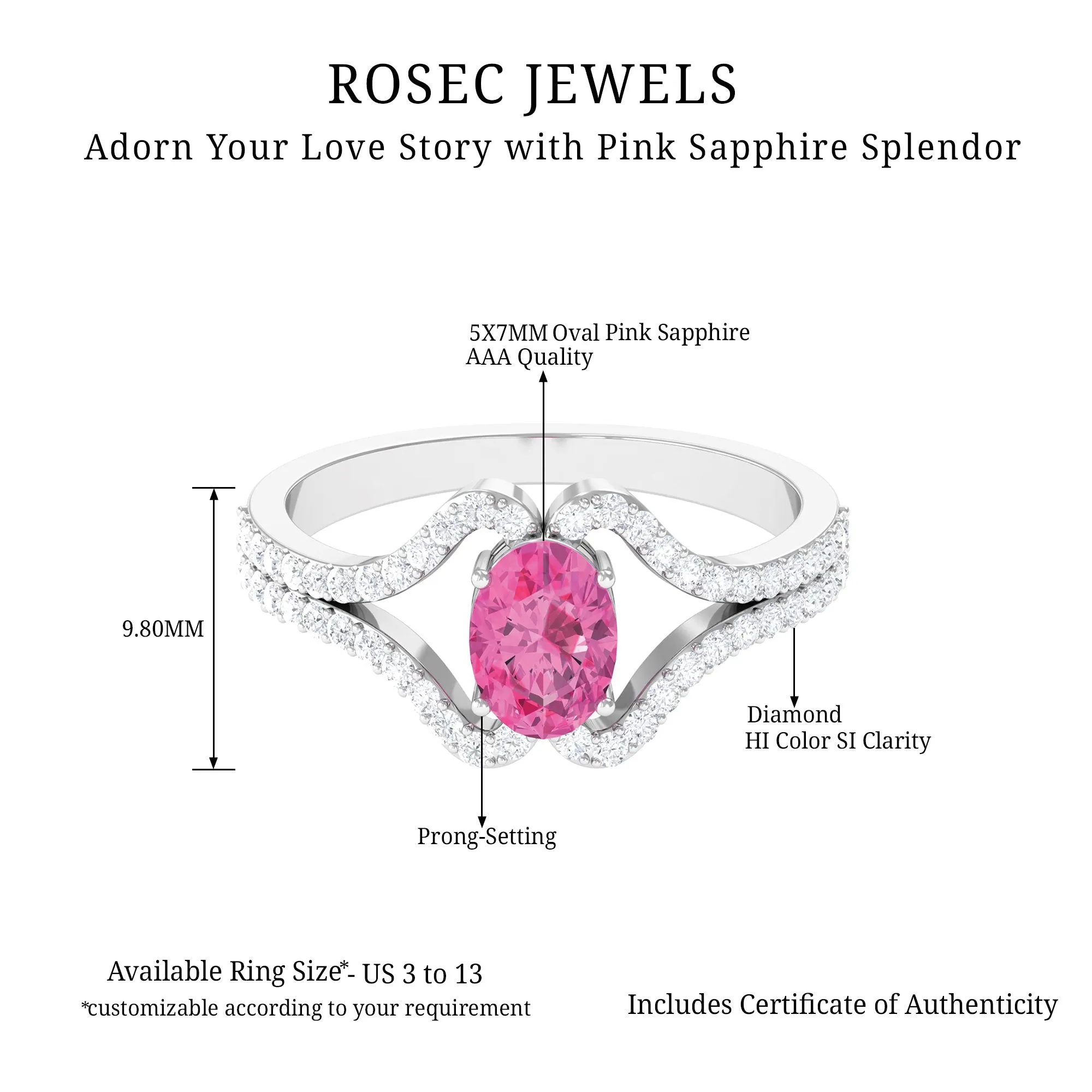 Oval Cut Pink Sapphire and Diamond Ring with Split Shank
