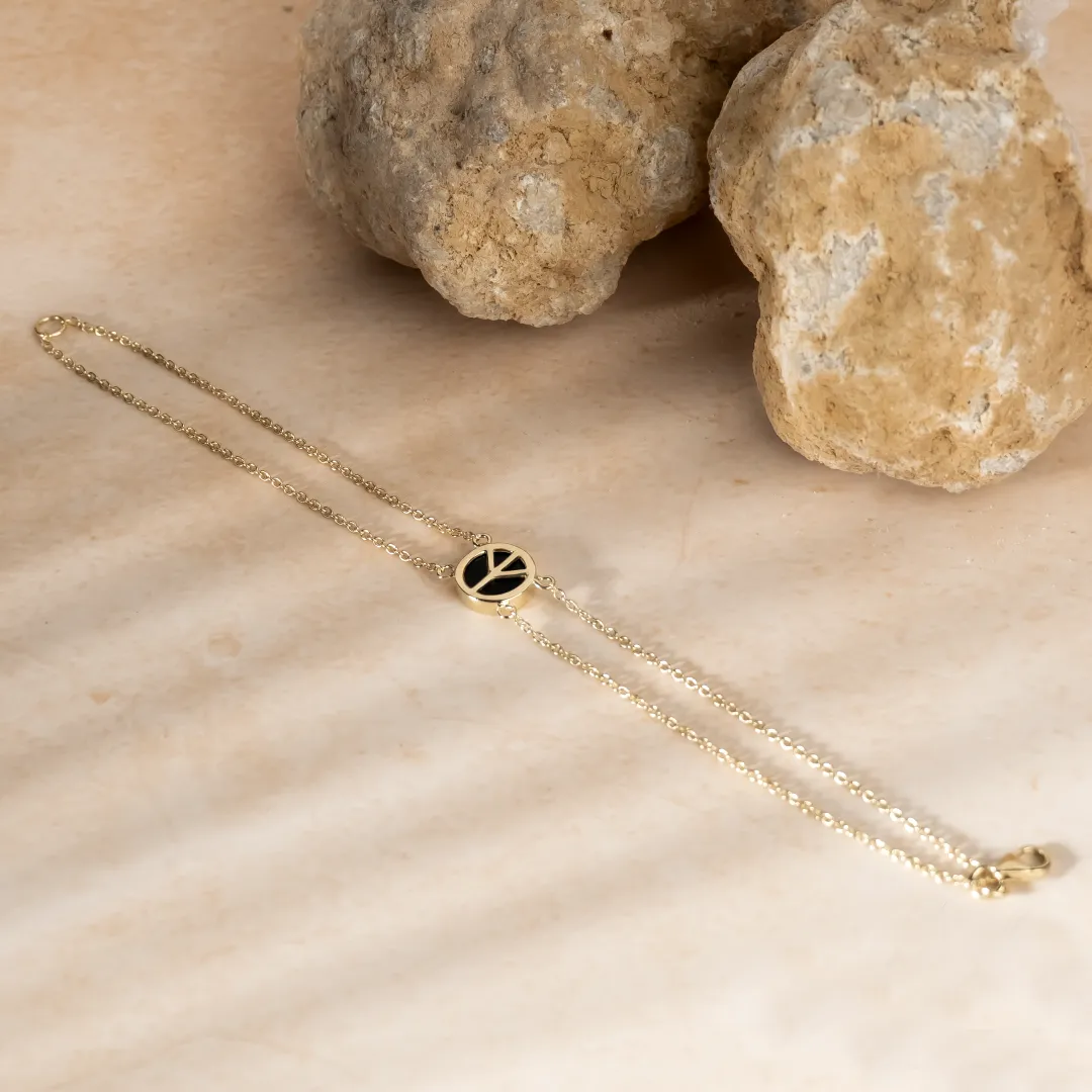 Peace Out Black Onyx 925 Sterling Silver Bracelet