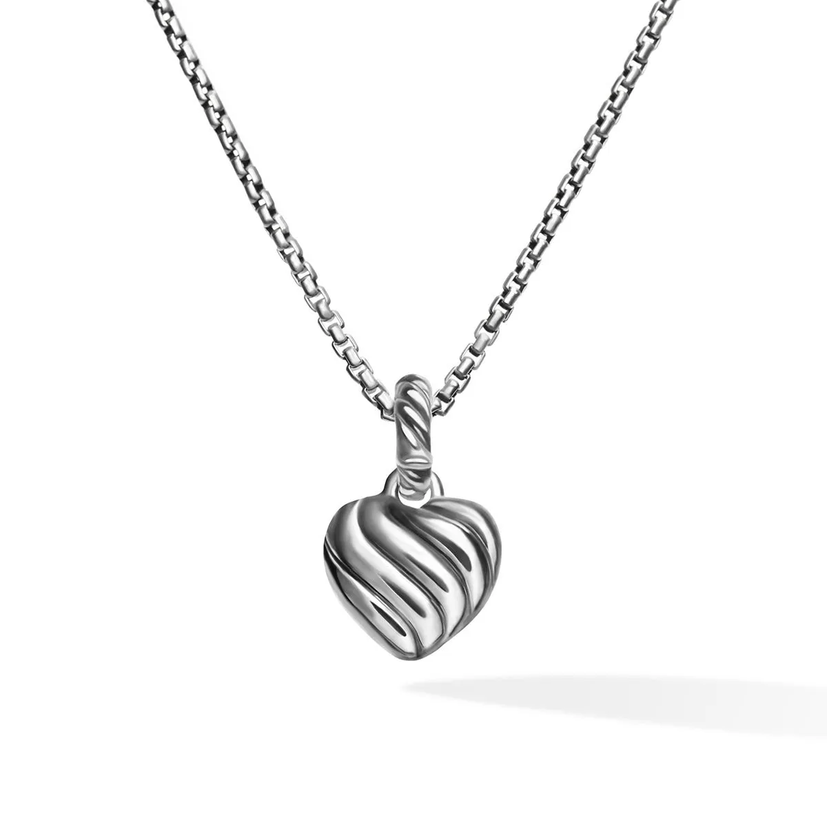 Petite Cable Heart Pendant Necklace in Sterling Silver with 14K Yellow Gold and Diamonds