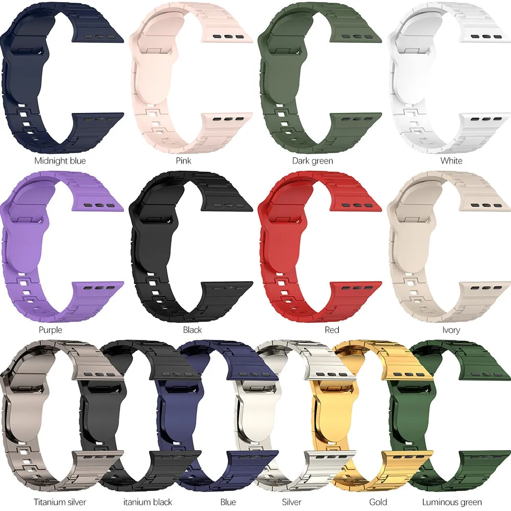 Plating Rubber Strap Band for Apple Watch Ultra 49mm 45mm 41mm 44mm 42mm 40mm 38mm Titanium Color Bracelet Iwatch 8 7 6 5 4 3 Se