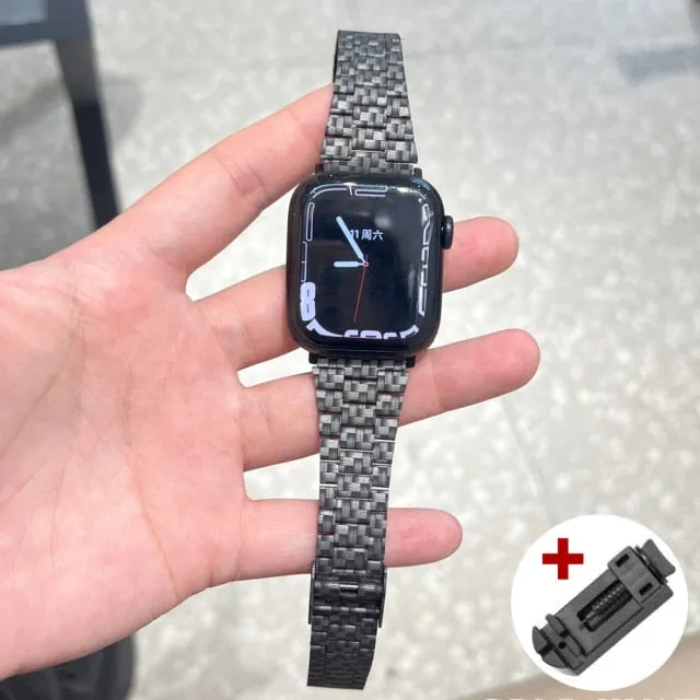 Premium Steel Band For Apple Watch Band Series 7 6 5 Metal Strap iWatch 38/40/41mm 42/44/45mm Carbon Fiber Printing Men Bracelet|Watchbands|