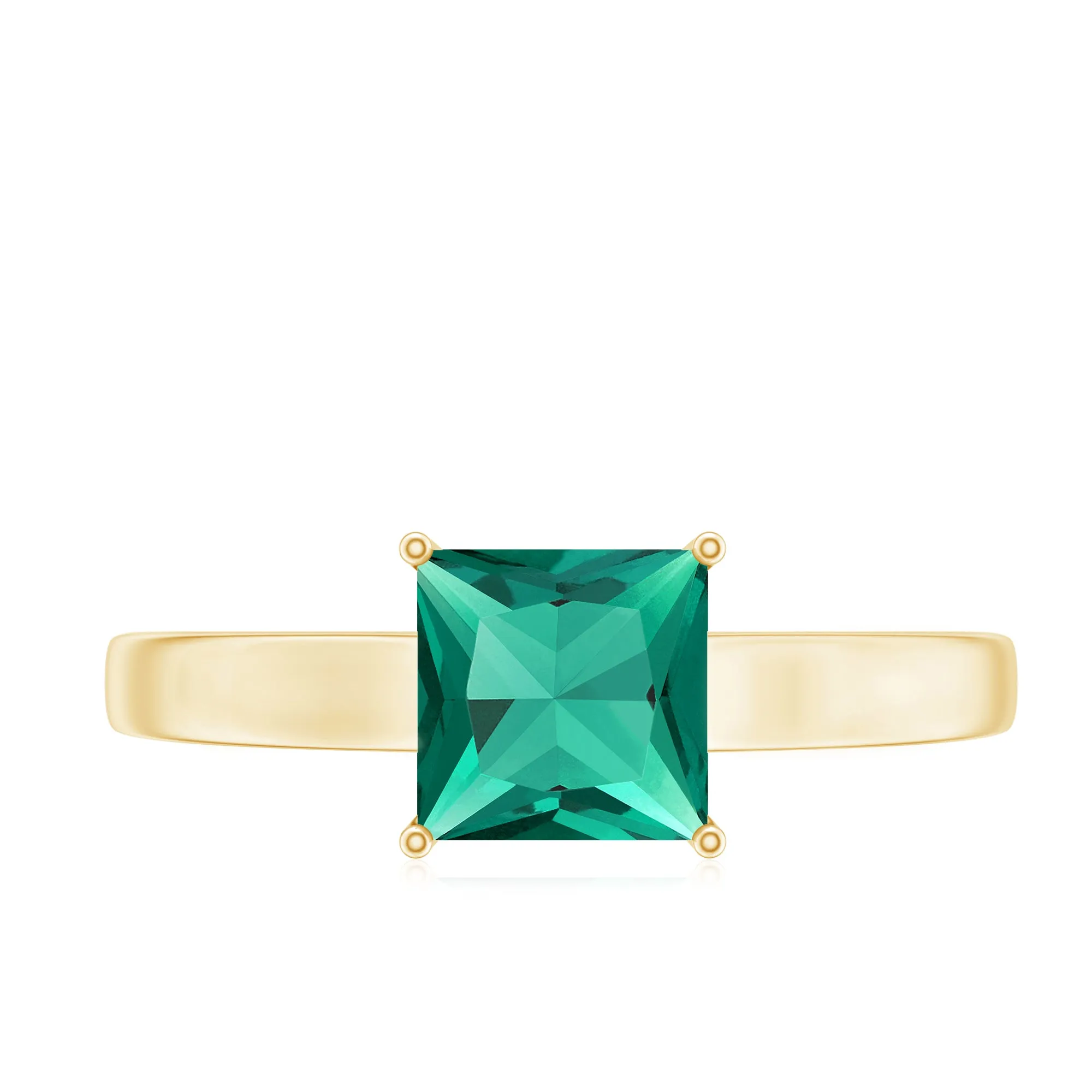 Princess Cut Created Emerald Solitaire Ring in Gold